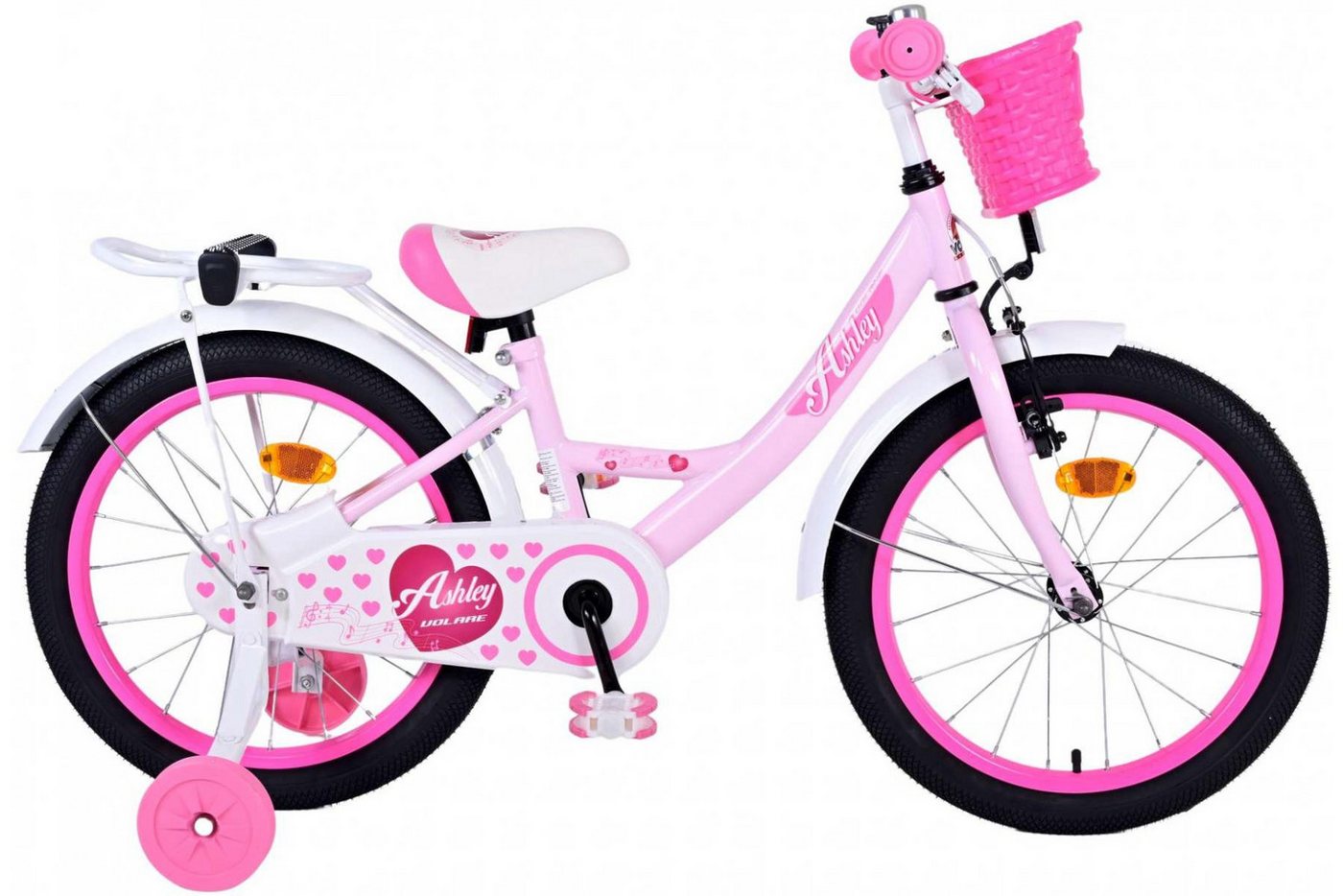 Volare Kinderfahrrad Volare Ashley - Mädchen - 18 Zoll - Rosa, Geschlossener Kettenschutz, abnehmbare Stützräder von Volare