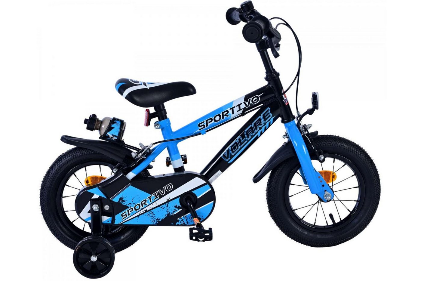 Volare Kinderfahrrad Volare Sportivo Kinderfahrrad für Jungen - 12 Zoll in Blau Schwarz, Geschlossener Kettenkasten, abnehmbare Stützräder von Volare