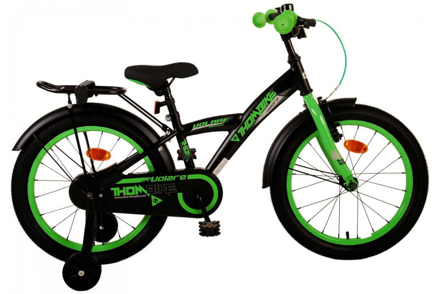 Volare Kinderfahrrad Volare Thombike - Jungen - 18 Zoll - Schwarz Grün, Geschlossener Kettenkasten, abnehmbare Stützräder von Volare