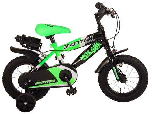 Volare Sportivo Kinderfahrrad - Jungen - 12 Zoll - Neongrün Schwarz - Zwei Handbremsen - 95% zusammengebaut von Volare