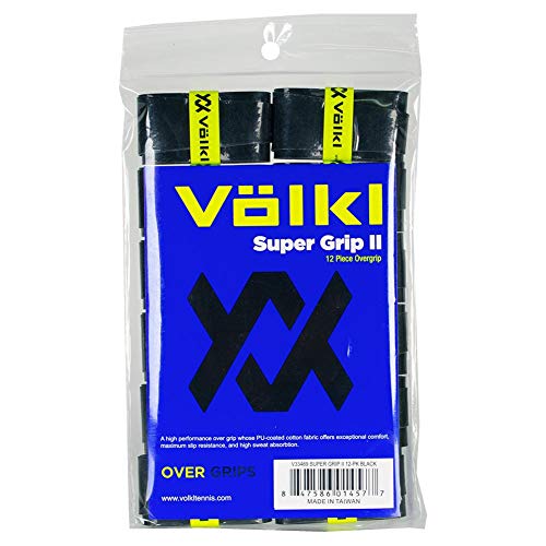 Volkl Super Grip II | Baumwolle | Overgrip | Hochleistungs-Tennisgriff (Schwarz, 12er-Pack) von Volkl