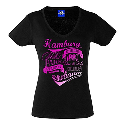 Volkspark Hamburg Streetwear Damen T-Shirt Vintage Typo Metallic Blau Druck (schwarz, s) von Volkspark Hamburg Streetwear