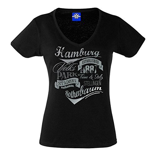 Volkspark Hamburg Streetwear Damen T-Shirt Vintage Typo Metallic Silber Druck (schwarz, 4XL) von Volkspark Hamburg Streetwear