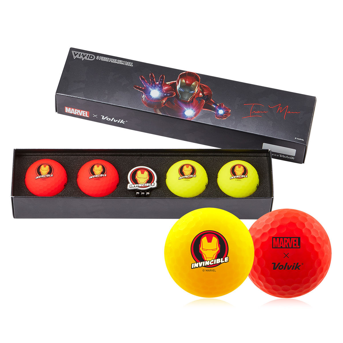Volvik Yellow and Orange Marvel Iron Man 4 Golf Ball Pack & Marker | American Golf, one size von Volvik