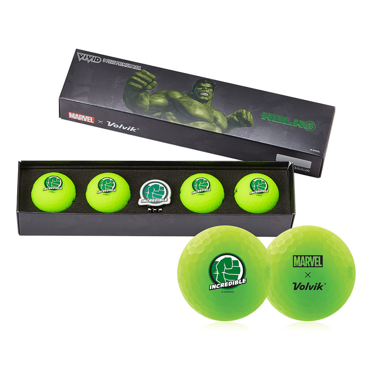 Volvik Marvel 4 Golf Ball Pack & Marker, Mens, Hulk | American Golf von Volvik