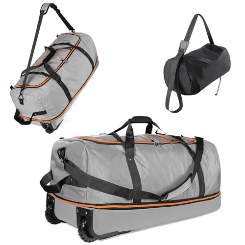 Vomgomfom 32“ Soft-Sided Zusammenklappbar Reisetasche auf Rädern, 110L erweiterbar 140L Rollende Sporttasche mit Passender Aufbewahrungstasche, Grau von Vomgomfom