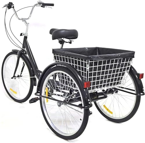 VonVVer 24" Dreiräder Erwachsene mit Korb - 8 Gang Dreirad für Erwachsene 110KG Last Höhenverstellbar 3 Räder Fahrrad Cityräder Cruise Einkaufsrad für 155-185cm Senioren Frauen Ältere(Schwarz) von VonVVer