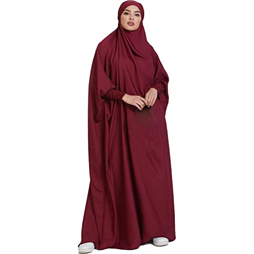 Vopetroy Prayer Abaya for Women Muslim Dress One Piece with Hijab,Abayas for Women Muslim, Jilbab Abaya Dress Khimar Hijab (Red,One Size) von Vopetroy