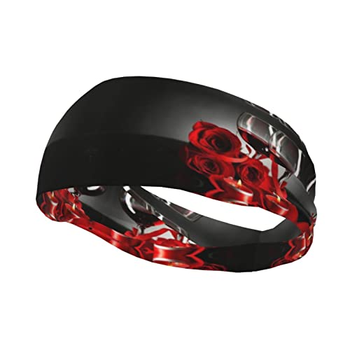 Rotes Rosen-Weinglas und Kerzen-Sportschweißband. Dies ist ein Stirnband-Schweißband, mit dem Sie sich wohl fühlen, das perfekte Stirnband für einfache Übungen. von Vrkajzew