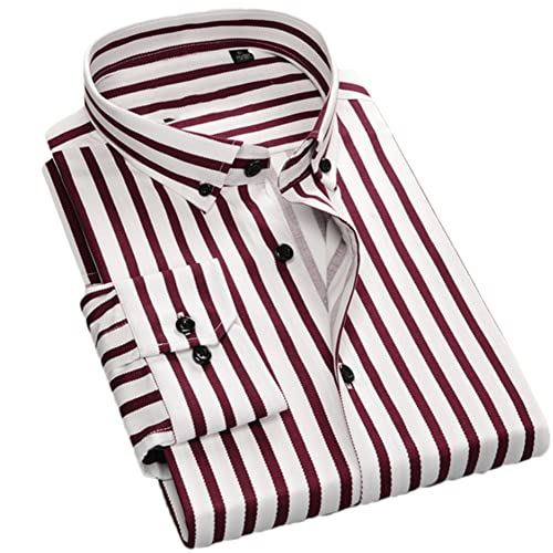 Herren Mehrfarbig Gestreifte Kleid Hemden Ohne Tasche Langarm Button-Down Vielseitiges Hemd CZCFB526940 44 von Vsadsau