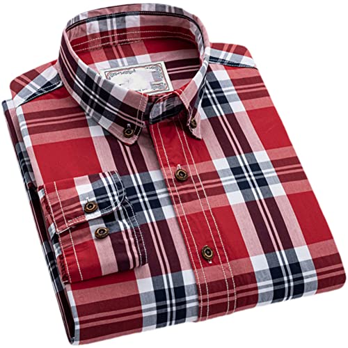 Vsadsau Herren Farbe Kontrast Casual Plaid Kariert Hemden 100% Baumwolle Langarm Button-Down Shirt SS85-5 43 von Vsadsau