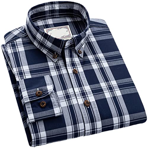Vsadsau Herren Farbe Kontrast Casual Plaid Kariert Hemden 100% Baumwolle Langarm Button-Down Shirt SS85-8 43 von Vsadsau