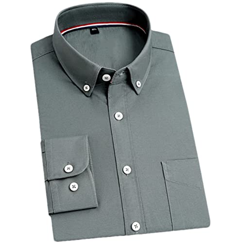 Vsadsau Herren Langarm Casual Solid Oxford Baumwolle Hemd Einzelne Patch Tasche Button-Down Arbeitshemden Celadon GN 38 von Vsadsau