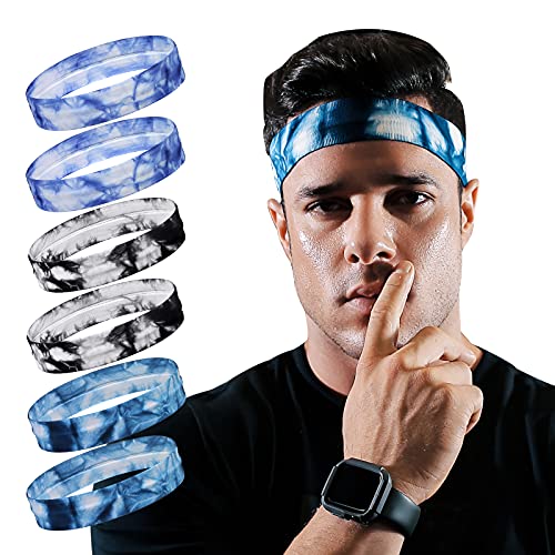 Vsiopy 6 Stück Sport-Stirnbänder für Herren, Batikfärbung, Schweiß-Haarband, Workout-Stirnband, rutschfestes Laufen, Stirnband von Vsiopy