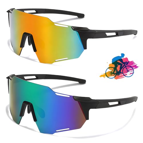 Vueinrg 2 Stücke Polarisiert Fahrradbrille für Herren Damen Sport Sonnenbrille Sportbrille TR90 Rahmen Radsportbrillen Protective Glasses UV400 Windproof Dustproof von Vueinrg