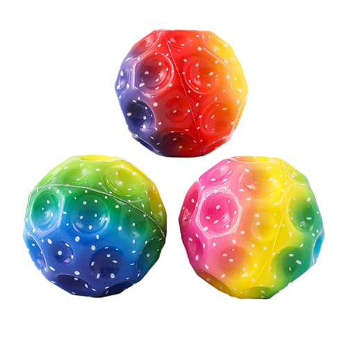Vueinrg 3 Packungen Moon Ball Astro Jump Ball Space Ball Hohe Sprünge Gummiball Moonball Bounce Loch Ball Bouncing Ball Planeten Hüpfbälle Mondkugeln für Kinder (7cm) von Vueinrg