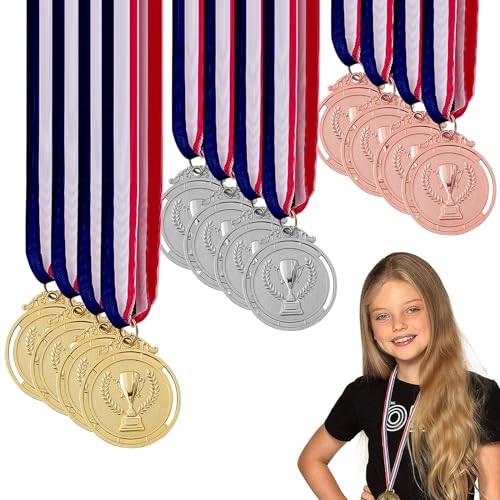 Vueinrg Medaillen, Goldmedaillen, Kunststoff, für Auszeichnungen, Schule, Sport oder Mini-Spiele, Sport Day, 12 Stück, Medaillen aus vergoldetem Metall von Vueinrg