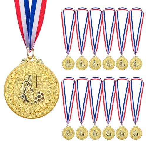 Vueinrg 12er Set Fußball Medaillen Kinder Goldmedaille Medaillen Kindergeburtstag Metall mit Band Siegermedaillen Goldmetallmedaille Fussball Sieger Medallien von Vueinrg