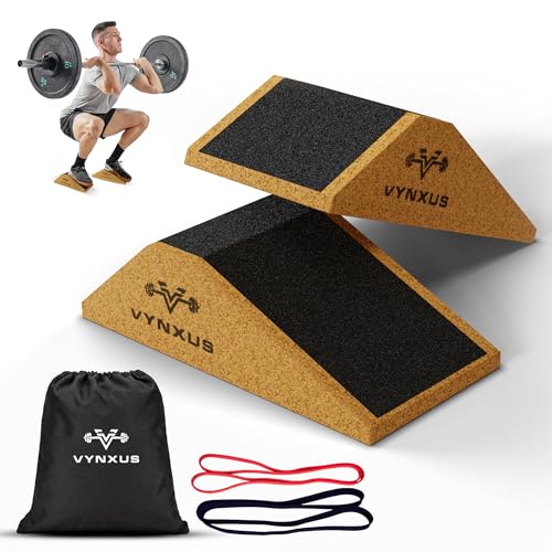 Kork Squat Wedge Block, Squat Wedge For Heel Elevated Squat, Balance Board For Upright Workout Posture and Deeper Squats, Workout Step For Knees Over Toes, Non-Slip Squat Wedge, Resistance Band von Vynxus