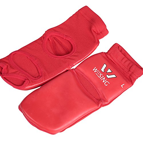 Wesing Instep Guards Fußschutz für Sanda Boxen MMA Erwachsene PU Leder - rot - L von W WESING