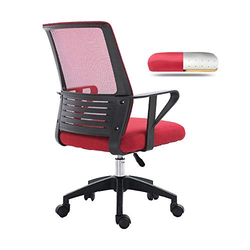 Bürostuhl, ergonomischer Netz-Bürostuhl, integriertes Latexkissen mit Lordosenstütze, hochwertiger Computer-Schreibtischstuhl für das Studium im Wohnheim, Tragfähigkeit: 330 Pfund (Farbe: Rot, Größe: von WADRBSW