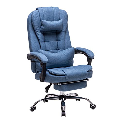 Bürostuhl mit Rückenstütze, Chefbürostuhl mit hoher Rückenlehne und Fußstütze, höhenverstellbar und um 360° drehbar, mit Liegefunktion und Armlehne, für Schlafzimmer im Home-Office, Blau To pursue von WADRBSW