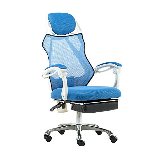 Computerstuhl, Stoff-Gaming-Stuhl mit hoher Rückenlehne und Fußstütze, Chef- und ergonomischer Drehstuhl, höhenverstellbarer, neigbarer Bürostuhl für Büro-Besprechungsräume (Farbe: Blau, Größe: Weißer von WADRBSW
