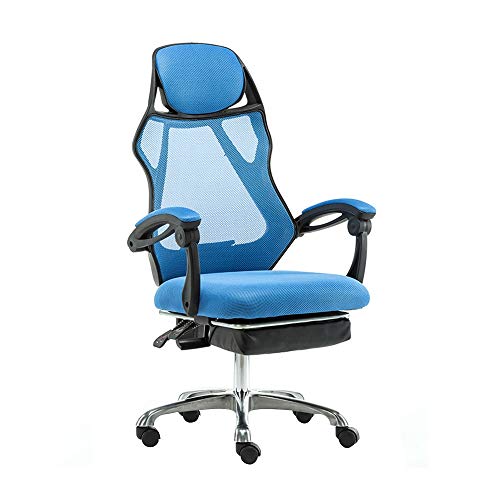 Computerstuhl, Stoff-Gaming-Stuhl mit hoher Rückenlehne und Fußstütze, Chef- und ergonomischer Drehstuhl, höhenverstellbarer, neigbarer Bürostuhl für Büro-Besprechungsräume (Farbe: Blau, Größe: von WADRBSW