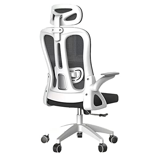 Ergonomischer Bürostuhl, um 360 ° drehbarer, rollender Arbeitsstuhl, Netz-Computertischstühle mit Lordosenstütze/verstellbarer Kopfstütze und 3D-Armen/hoher Rückenlehne/Rädern, für das Heimbüro, weiß von WADRBSW