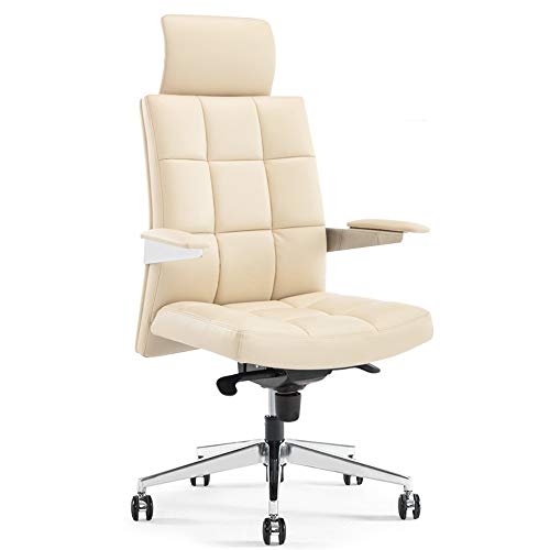 Sessel, Chefbürostuhl, PU-Computerstuhl mit hoher Rückenlehne, mit Kopfstütze, moderne Einfachheit, ergonomischer Drehstuhl, feste Armlehne, um 120° neigbar, mit schweren Rädern, belastbar bis 150 kg von WADRBSW