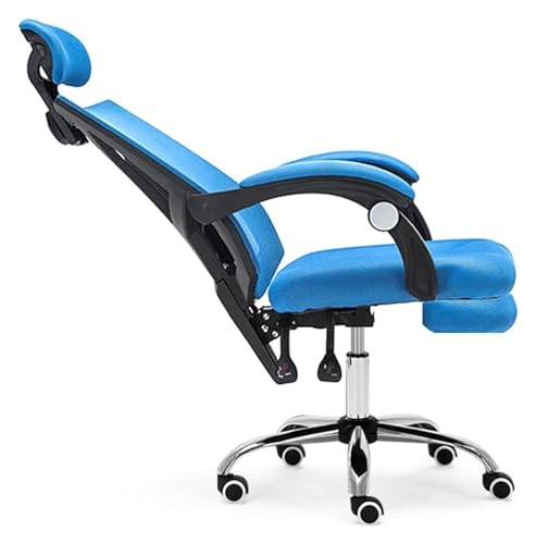 Stuhl Bürostuhl mit Fußstütze, ergonomischer Netz-Schreibtischstuhl, Lordosenstütze, Computerstuhl mit verstellbarer Kopfstütze, drehbarer Arbeitsstuhl, höhenverstellbarer Gaming-Stuhl // Blau / Größe von WADRBSW