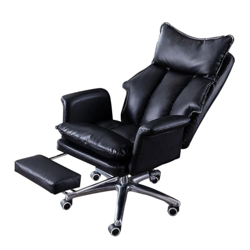Stuhl mit hoher Rückenlehne und Fußstütze, drehbarer Computerstuhl, Bürostühle, Schreibtischstuhl, rollender Arbeitsstuhl mit Rückenlehne, Chefsessel aus PU-Leder, ergonomisches Design/Schwarz/Größe von WADRBSW