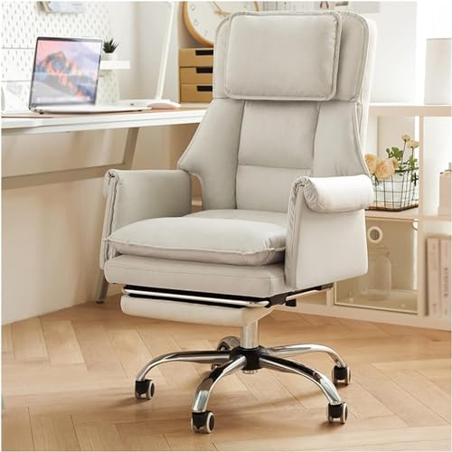 WADRBSW Sessel, Chefbürostuhl, 135 ° neigbar, ergonomische Büro-Schreibtischstühle, bequemer Drehstuhl aus Stoff mit Fußstütze (Farbe: Beige) to Pursue Happiness von WADRBSW