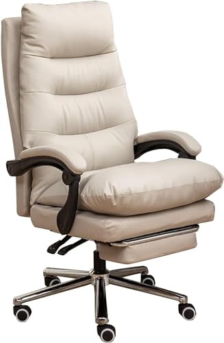 WADRBSW Sessel, Chefbürostuhl, Drehstuhl aus echtem Leder, ergonomischer Schreibtischstuhl mit hoher Rückenlehne und einziehbarer Fußstütze (Farbe: Beige) to Pursue Happiness von WADRBSW