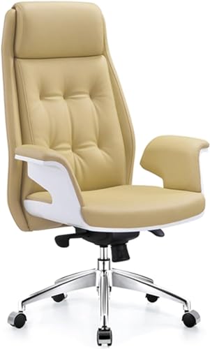 WADRBSW Sessel, Chefbürostuhl, PU-Computer-Liegestuhl für das Heimbüro, robuste Bürostühle aus Leder mit Verstellbarer Rückenlehne, ergonomischer Drehstuhl (Farbe: Beige) to Pursue Happiness von WADRBSW