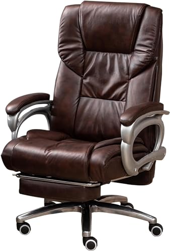 WADRBSW Sessel Executive Recline Ergonomischer Drehstuhl mit Kippfunktion und Fußstütze, Bürostuhl aus echtem Leder für schwere Menschen (Farbe: Kaffee) to Pursue Happiness von WADRBSW