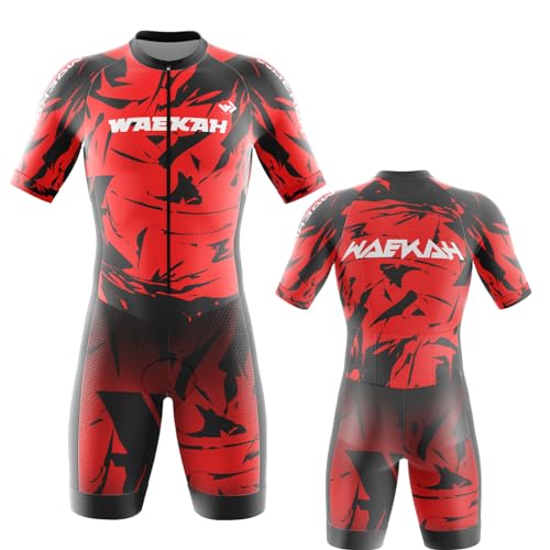 Triathlon Anzug Herren Herren Radsportanzug gepolstert einteilig Trisuit Bike Top Short Trisuit Einteiler für Schnell trocknend Wettkampf Geeignet Mit 9D-Kissen (Type-1,L) von WAEKAH