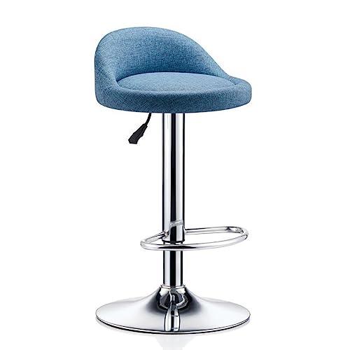 WAGXIyU Barhocker, rund mit Verstellbarer Rückenlehne, um 360 Grad drehbare Sitzfläche für Küchentheke, Stahl-Bistro-Pub-Stühle (Farbe: Blau, Größe: 32 x 60–80 cm) von WAGXIyU