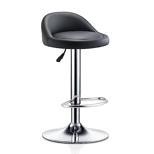 WAGXIyU Barhocker, rund mit Verstellbarer Rückenlehne, um 360 Grad drehbare Sitzfläche für Küchentheke, Stahl-Bistro-Pub-Stühle (Farbe: Schwarz, Größe: 32 x 60–80 cm) von WAGXIyU