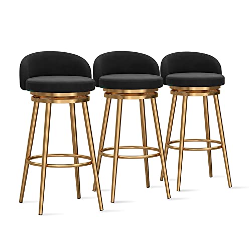 WAGXIyU Barhocker, um 360° drehbare Barhocker mit Rückenlehne, samtgepolsterte Fußstütze aus goldfarbenem Metall, Stühle in Thekenhöhe für die Kneipenküche von WAGXIyU