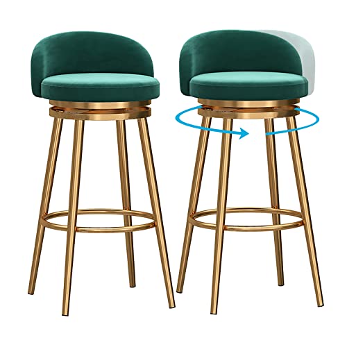 WAGXIyU Barstühle mit Rückenlehne, Moderne Barhocker im 2er-Set, um 360° drehbare Samt-Barhocker mit goldfarbenen Metallbeinen für Küche/Hausbar/Esszimmer/Büro, 65 cm, Grün von WAGXIyU
