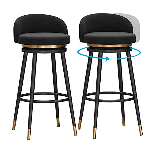 WAGXIyU Barstühle mit Rückenlehne, Moderne Barhocker im 2er-Set, um 360° drehbare Samt-Barhocker mit schwarzen Metallbeinen für Küche/Hausbar/Esszimmer/Büro, 65 cm, Schwarz von WAGXIyU