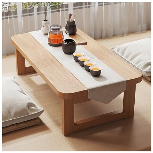 WAGXIyU Couchtisch Bambustisch für Betttablett mit klappbarem japanischem Boden, niedriger Tisch, Laptop-Tatami-Tisch für Wohnzimmer, Esszimmer, Tee (Farbe: Beige, Größe: 70 x 40 x 35 cm) von WAGXIyU