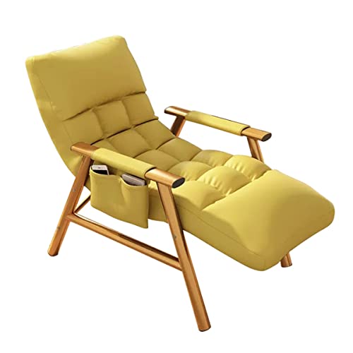 WAGXIyU Freizeit-Wohnzimmerstuhl, bequemer Liegestuhl für Schlafzimmer, gepolsterter Stuhl, moderner Sessel mit Stahlrahmen, Einzelsofa zum Lesen, Lounge-Balkon (Farbe: Gelb) von WAGXIyU