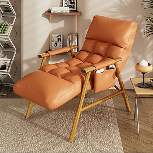 WAGXIyU Freizeit-Wohnzimmerstuhl, bequemer Liegestuhl für Schlafzimmer, gepolsterter Stuhl, moderner Sessel mit Stahlrahmen, Einzelsofa zum Lesen, Lounge-Balkon (Farbe: Orange) von WAGXIyU