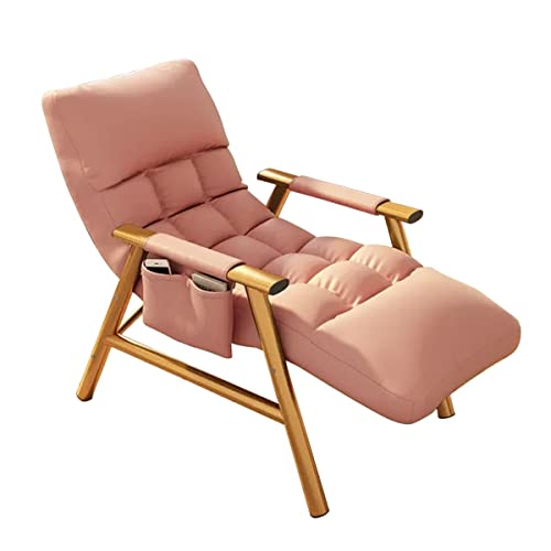 WAGXIyU Freizeit-Wohnzimmerstuhl, bequemer Liegestuhl für Schlafzimmer, gepolsterter Stuhl, moderner Sessel mit Stahlrahmen, Einzelsofa zum Lesen, Lounge-Balkon (Farbe: Rosa) von WAGXIyU