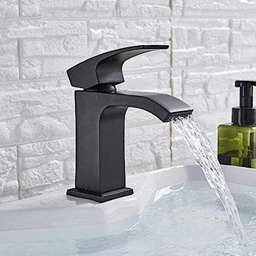WAGXIyU Modern Black Bathroom Sink Faucet Single Lever Wide Waterfall Spout Hot Cold Mixer Tap Deck Mounted Vanity Sink Faucet von WAGXIyU