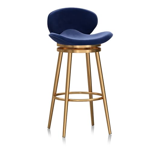 WAGXIyU Samt-Barhocker, 1er-Set, um 360 Grad drehbare Barhocker, Moderne gepolsterte Barstühle mit Rückenlehne und Fußstütze, Esszimmerstühle für die Heimkücheninsel, Blau von WAGXIyU