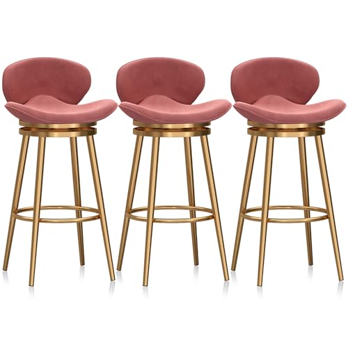 WAGXIyU Samt-Barhocker, 3er-Set, um 360 Grad drehbare Barhocker, Moderne gepolsterte Barstühle mit Rückenlehne und Fußstütze, Esszimmerstühle für die Kücheninsel zu Hause, Pink von WAGXIyU