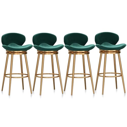 WAGXIyU Samt-Barhocker, 4er-Set, um 360 Grad drehbare Barhocker, Moderne gepolsterte Barstühle mit Rückenlehne und Fußstütze, Esszimmerstühle für die Kücheninsel zu Hause, Grün von WAGXIyU